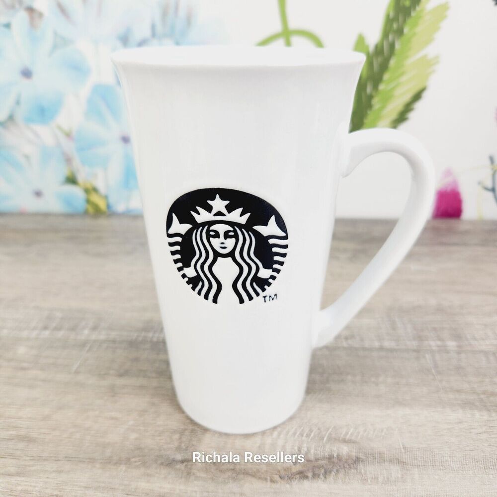 Starbucks 16 oz. Ceramic Coffee Tumbler Mug Embossed Black Siren Mermaid 2013